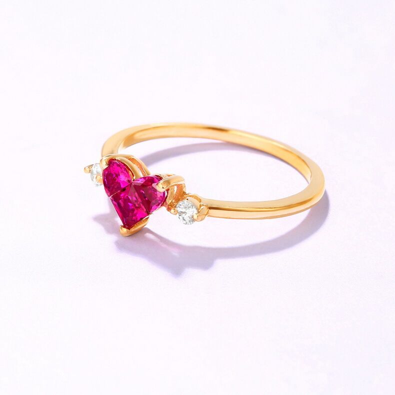 Ladies Classical Heart Shaped Red Corundum Ring with 14k Yellow Gold